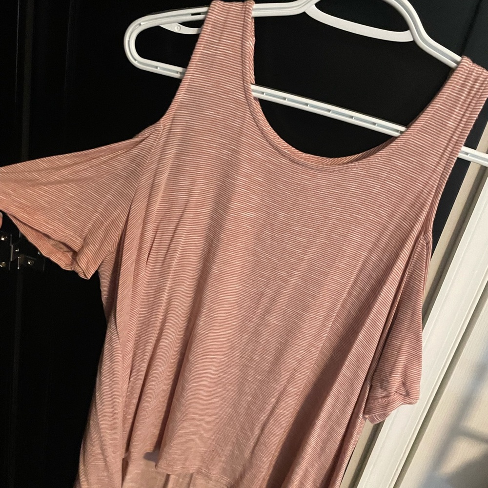 Size medium. Red and white off the shoulder tee.